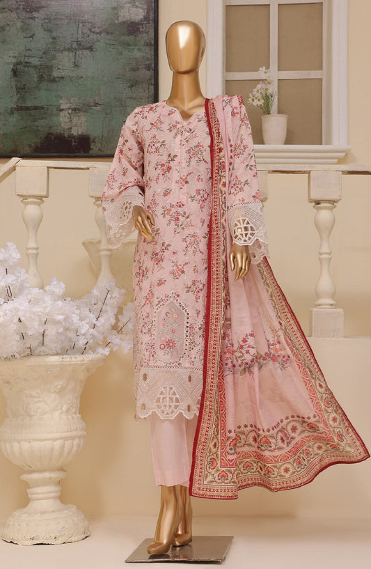 Bin Saeed Embroidered Lawn Stitched 3 Piece Suit - SM-738 - BS25EKR - Pink - Summer Collection