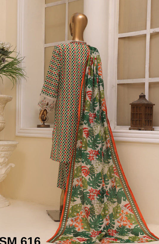 Bin Saeed Embroidered Lawn Stitched 3 Piece Suit - SM-616 - BS25EKR - Multi - Summer Collection