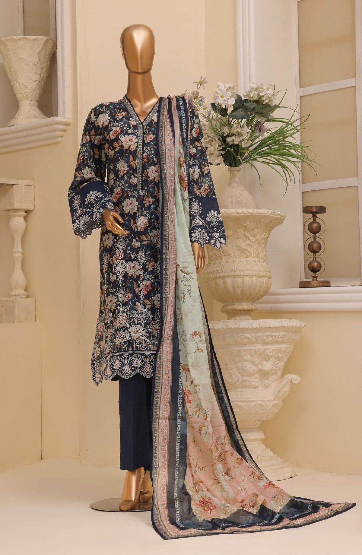Bin Saeed Embroidered Lawn Stitched 3 Piece Suit - SM-777 - BS25EKR - Blue - Summer Collection