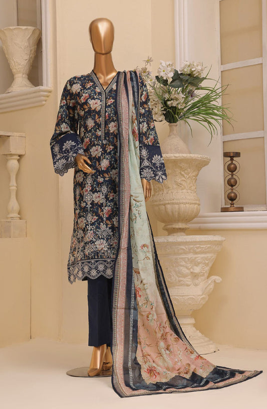 Bin Saeed Embroidered Lawn Stitched 3 Piece Suit - SM-777 - BS25EKR - Blue - Summer Collection