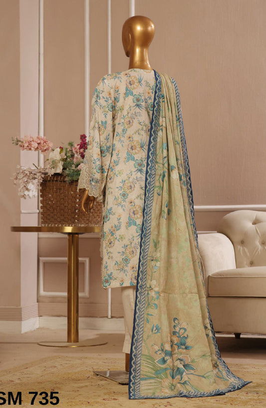 Bin Saeed Embroidered Lawn Stitched 3 Piece Suit - SM-735 - BS25EKR - White - Summer Collection