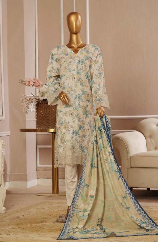 Bin Saeed Embroidered Lawn Stitched 3 Piece Suit - SM-735 - BS25EKR - White - Summer Collection