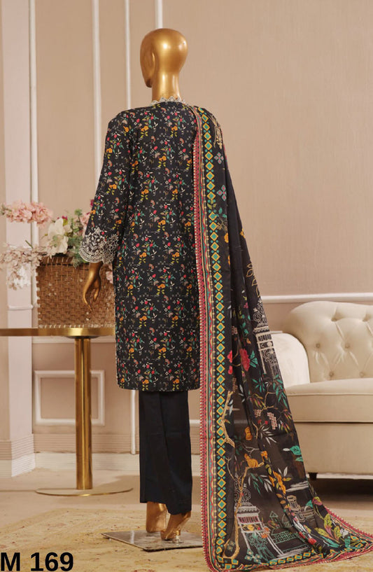 Bin Saeed Embroidered Lawn Stitched 3 Piece Suit - SM-169 - BS25EKR - Black - Summer Collection