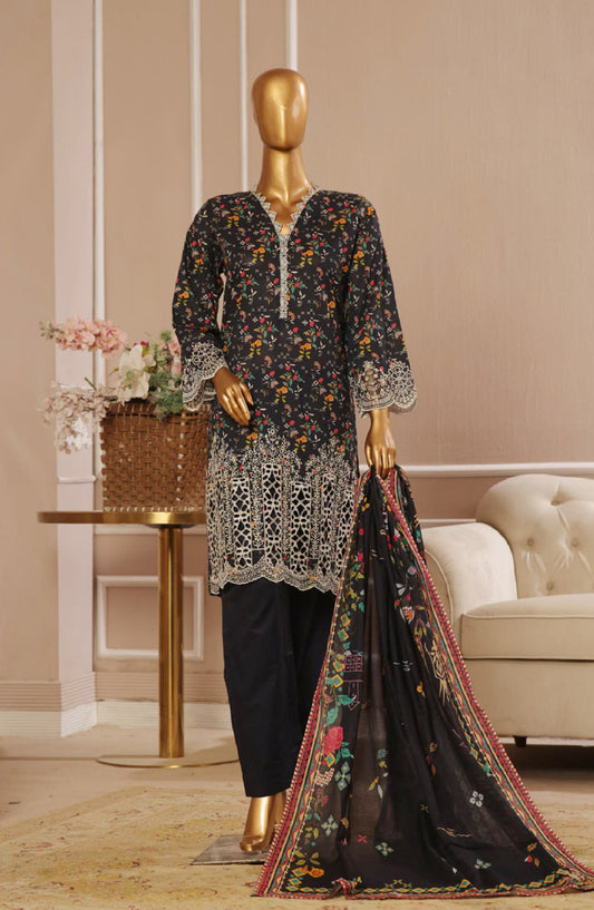 Bin Saeed Embroidered Lawn Stitched 3 Piece Suit - SM-169 - BS25EKR - Black - Summer Collection