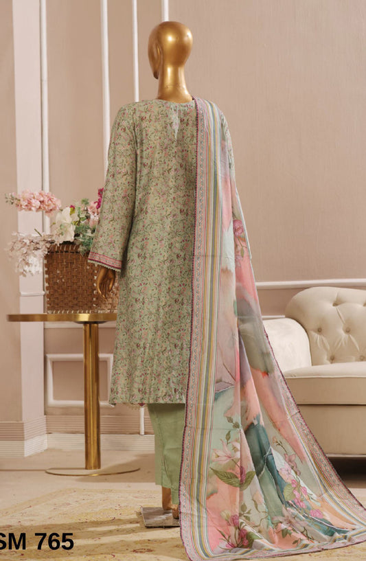 Bin Saeed Embroidered Lawn Stitched 3 Piece Suit - SM-765 - BS25EKR - Green - Summer Collection
