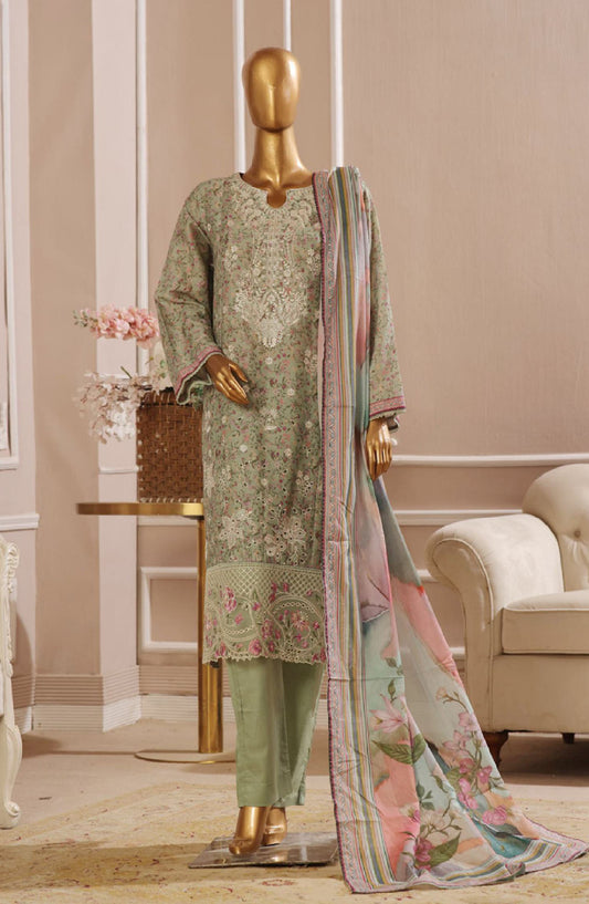 Bin Saeed Embroidered Lawn Stitched 3 Piece Suit - SM-765 - BS25EKR - Green - Summer Collection
