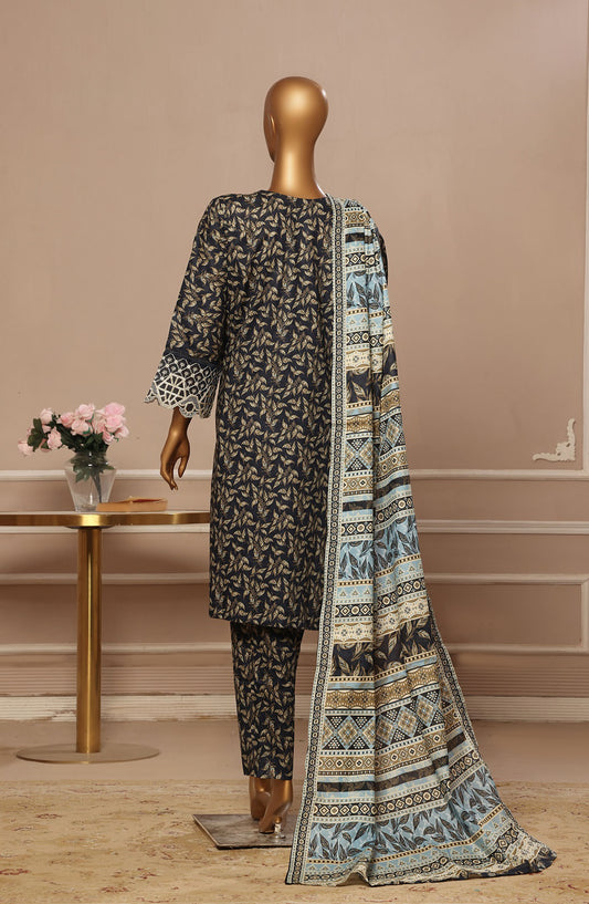 Bin Saeed Embroidered Lawn Stitched 3 Piece Suit - WC-046 - BS25EKR - Black - Summer Collection