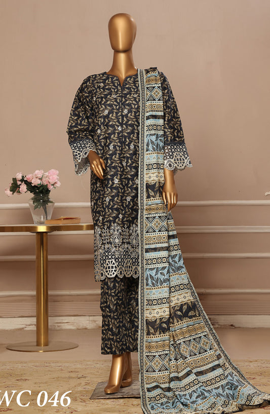 Bin Saeed Embroidered Lawn Stitched 3 Piece Suit - WC-046 - BS25EKR - Black - Summer Collection