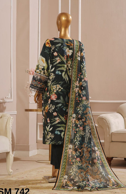 Bin Saeed Embroidered Lawn Stitched 3 Piece Suit - SM-742 - BS25EKR - Green - Summer Collection