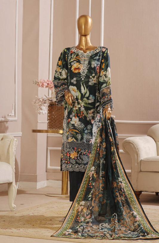 Bin Saeed Embroidered Lawn Stitched 3 Piece Suit - SM-742 - BS25EKR - Green - Summer Collection