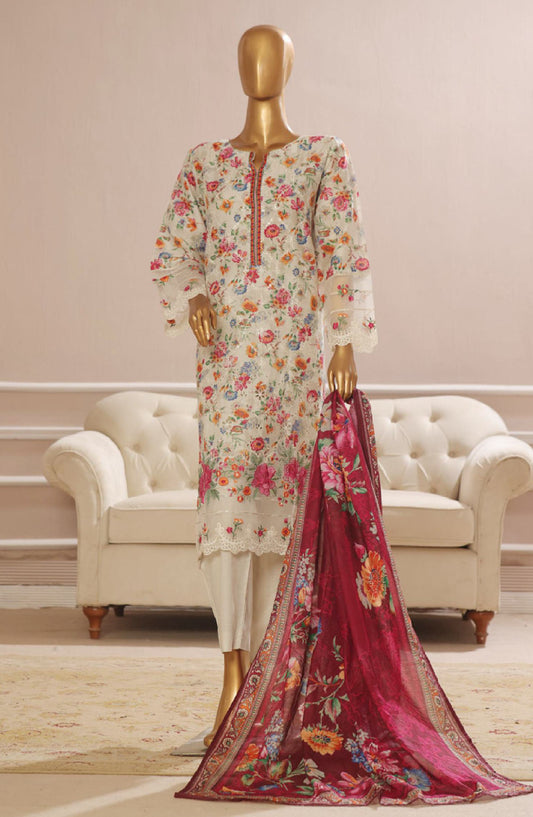 Bin Saeed Embroidered Lawn Stitched 3 Piece Suit - SM-780 - BS25EKR - White - Summer Collection