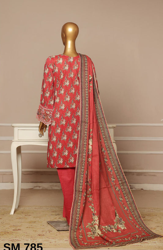 Bin Saeed Embroidered Lawn Stitched 3 Piece Suit - SM-785 - BS25EKR - Pink - Summer Collection