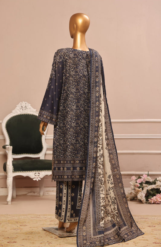 Bin Saeed Embroidered Lawn Stitched 3 Piece Suit - SM-047 - BS25EKR - Blue - Summer Collection