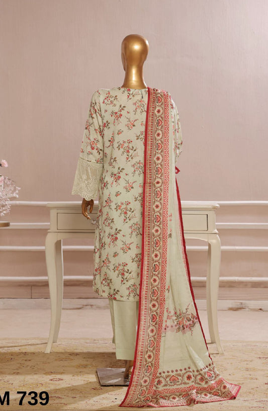 Bin Saeed Embroidered Lawn Stitched 3 Piece Suit - SM-739 - BS25EKR - Off White - Summer Collection