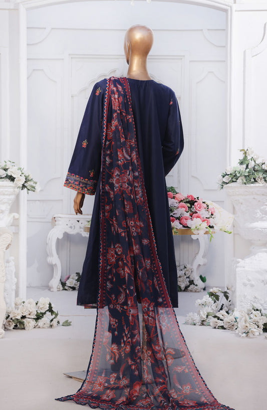 Bin Saeed Embroidered Cotton Stitched 3 Piece Frock - D-11 - BS25EEF - Blue - Festive Collection