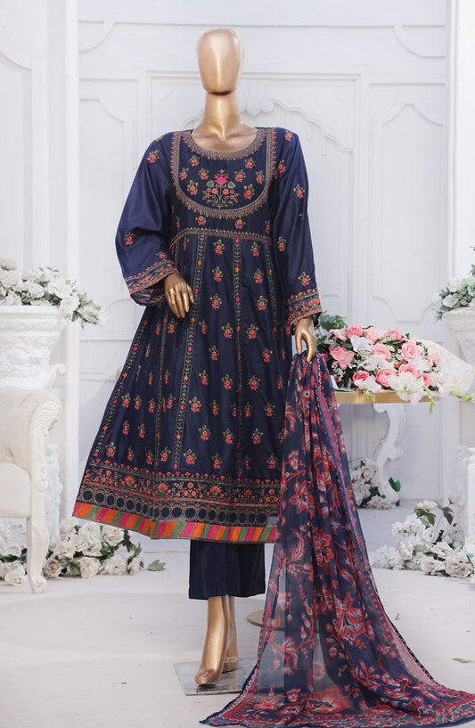 Bin Saeed Embroidered Cotton Stitched 3 Piece Frock - D-11 - BS25EEF - Blue - Festive Collection