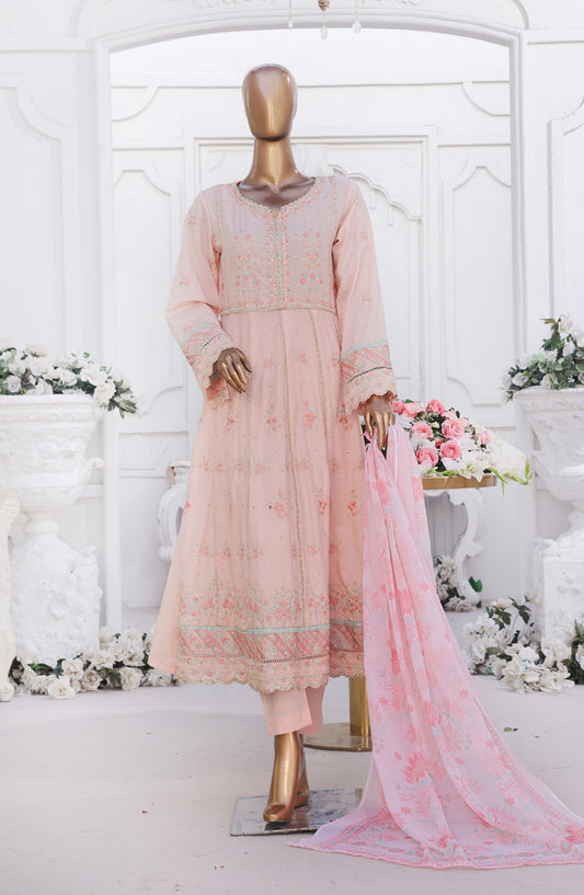 Bin Saeed Embroidered Cotton Stitched 3 Piece Frock - D-10 - BS25EEF - Pink - Festive Collection