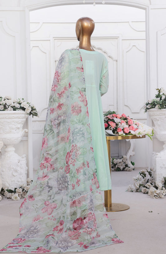 Bin Saeed Embroidered Cotton Stitched 3 Piece Frock - D-08 - BS25EEF - Green - Festive Collection