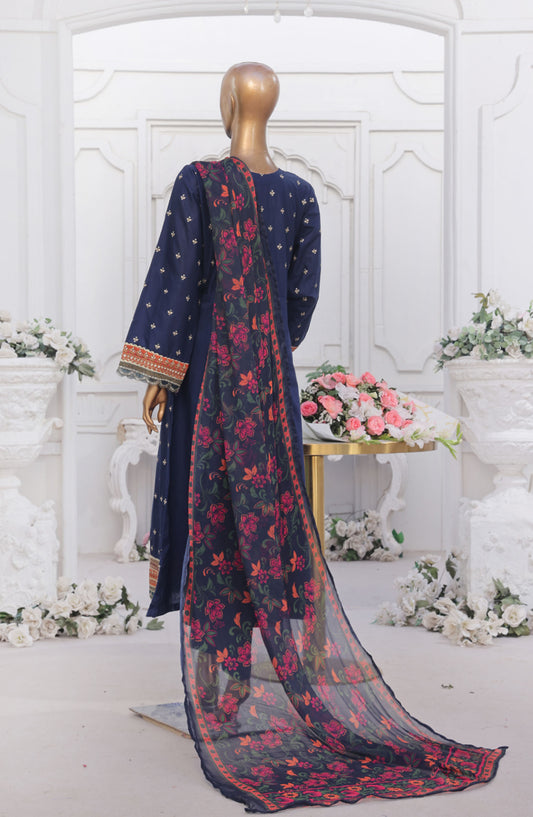 Bin Saeed Embroidered Cotton Stitched 3 Piece Frock - D-07 - BS25EEF - Blue - Festive Collection