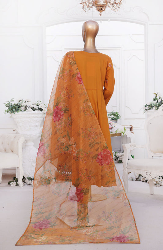 Bin Saeed Embroidered Cotton Stitched 3 Piece Frock - D-06 - BS25EEF - Orange - Festive Collection