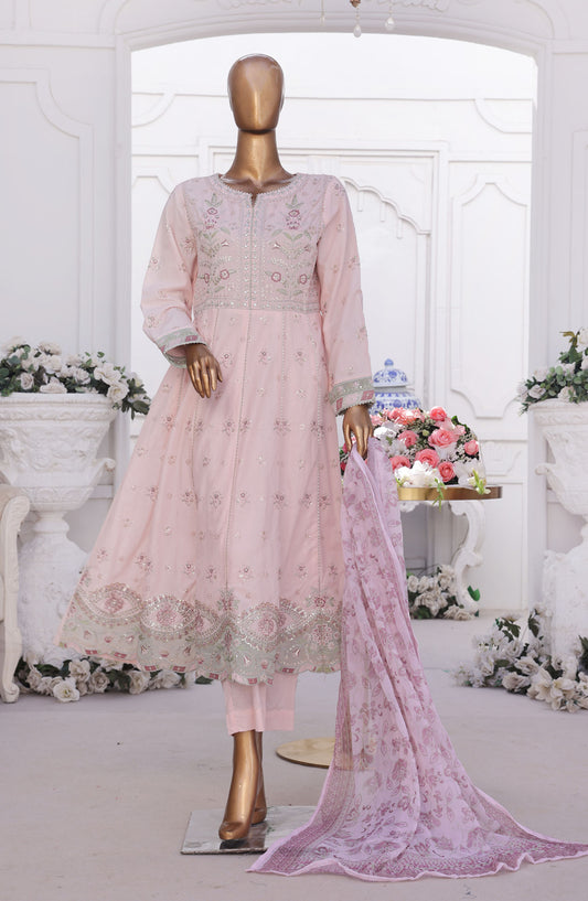 Bin Saeed Embroidered Cotton Stitched 3 Piece Frock - D-05 - BS25EEF - Pink - Festive Collection