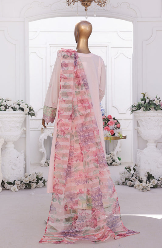 Bin Saeed Embroidered Cotton Stitched 3 Piece Frock - D-03 - BS25EEF - Pink - Festive Collection