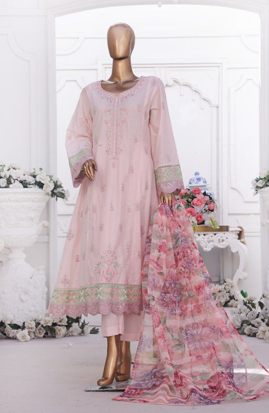 Bin Saeed Embroidered Cotton Stitched 3 Piece Frock - D-03 - BS25EEF - Pink - Festive Collection