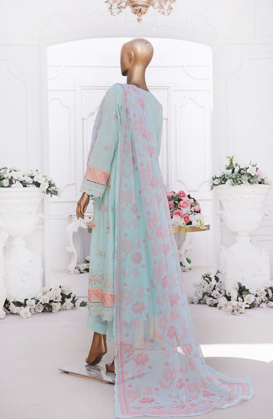 Bin Saeed Embroidered Cotton Stitched 3 Piece Frock - D-02 - BS25EEF - Blue - Festive Collection