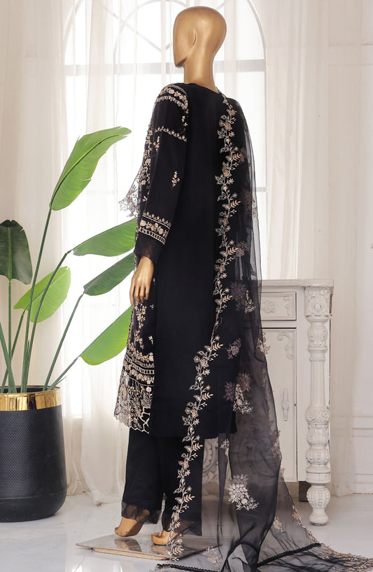 Bin Saeed Embroidered Organza Stitched 3 Piece Suit - D-03 - BS25ELC - Black - Festive Collection