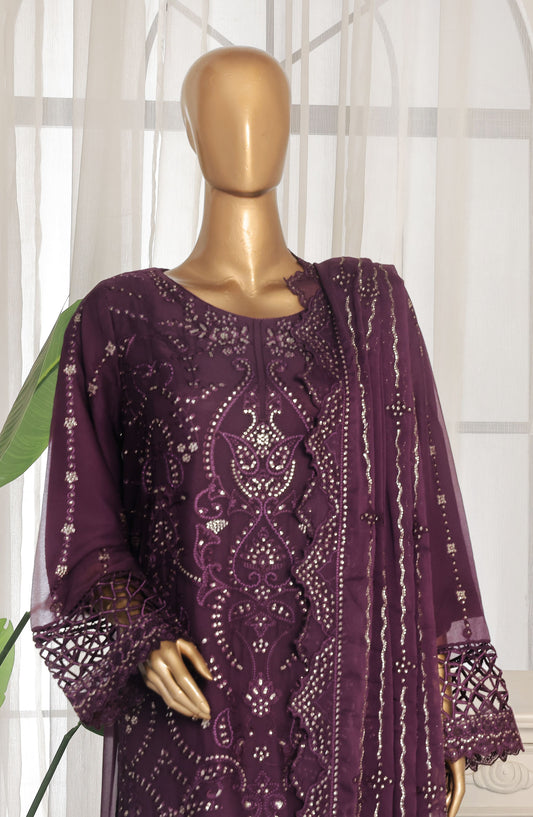 Bin Saeed Embroidered Chiffon Stitched 3 Piece Suit - D-02 - BS25ELC - Purple - Festive Collection