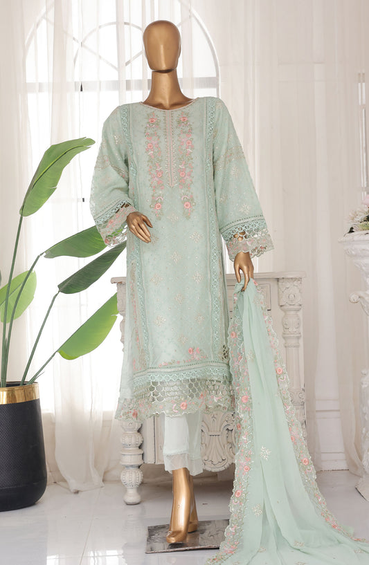 Bin Saeed Embroidered Chiffon Stitched 3 Piece Suit - D-01 - BS25ELC - Green - Festive Collection