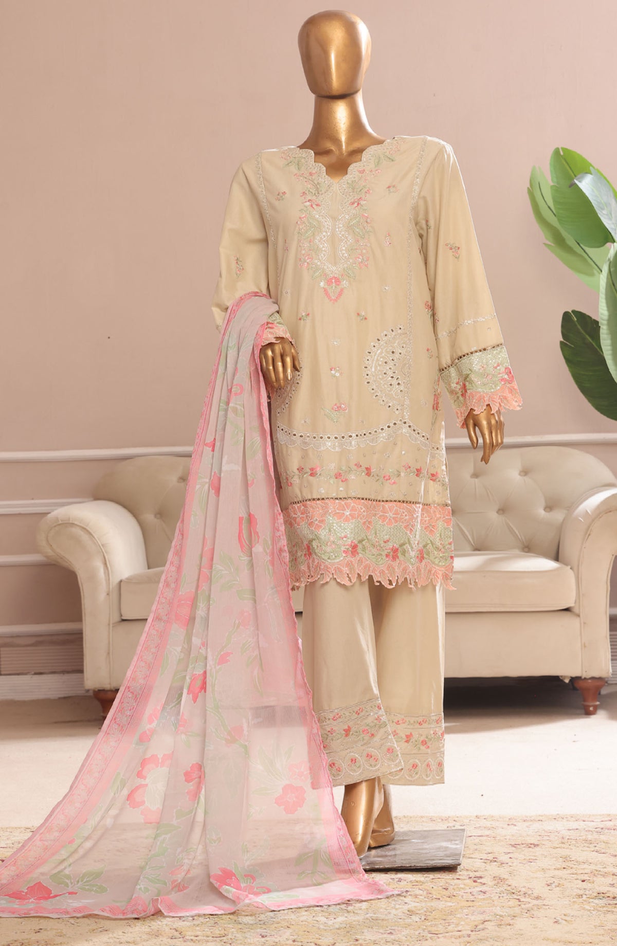 Bin Saeed Embroidered Cotton Stitched 3 Piece Suit - D-08 - BS25CE3PC - Off White - Summer Collection