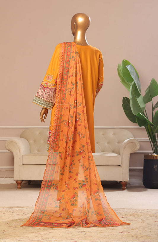 Bin Saeed Embroidered Cotton Stitched 3 Piece Suit - D-05 - BS25CE3PC - Orange - Summer Collection