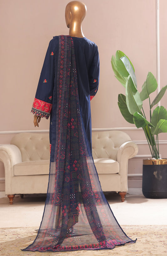 Bin Saeed Embroidered Cotton Stitched 3 Piece Suit - D-04 - BS25CE3PC - Blue - Summer Collection