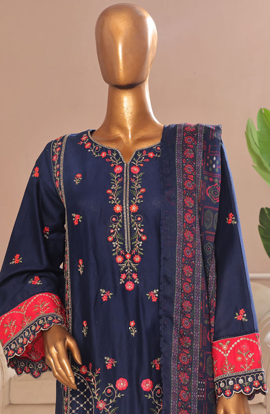 Bin Saeed Embroidered Cotton Stitched 3 Piece Suit - D-04 - BS25CE3PC - Blue - Summer Collection
