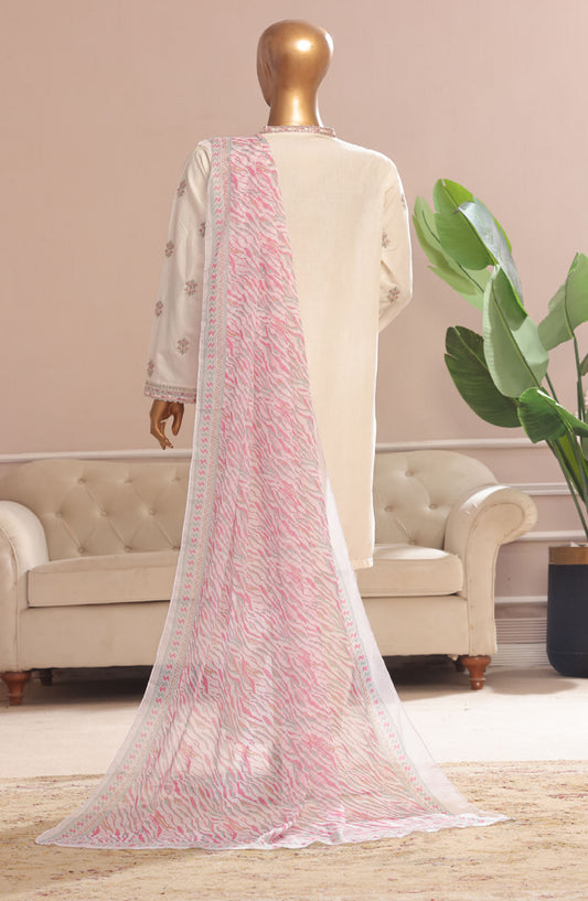 Bin Saeed Embroidered Cotton Stitched 3 Piece Suit - D-02 - BS25CE3PC - White - Summer Collection