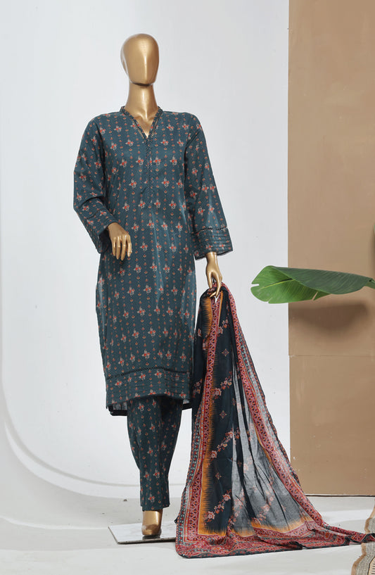Bin Saeed Printed Lawn Stitched 3 Piece Suit - D-15 - BS25EPLV8 - Blue - Summer Collection