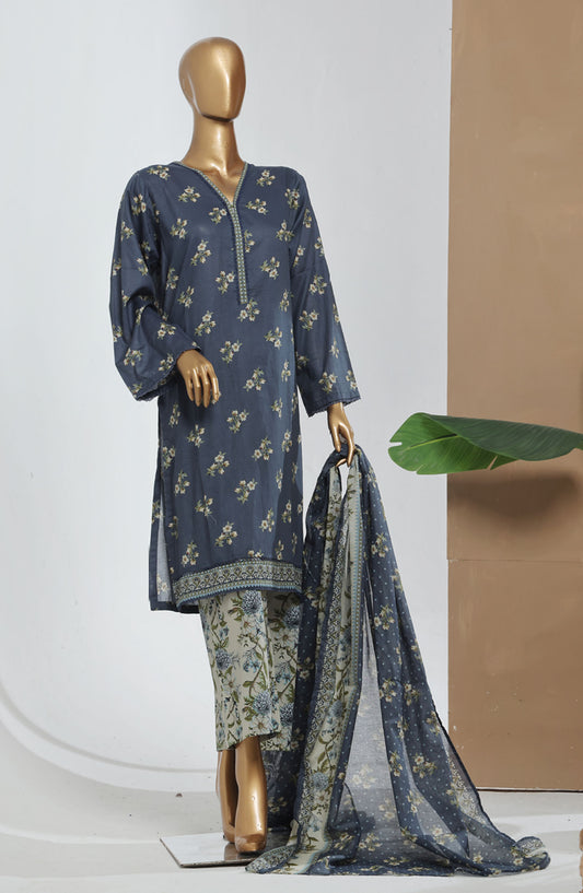 Bin Saeed Printed Lawn Stitched 3 Piece Suit - D-13 - BS25EPLV8 - Blue - Summer Collection