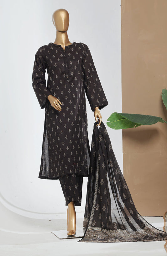 Bin Saeed Printed Lawn Stitched 3 Piece Suit - D-12 - BS25EPLV8 - Black - Summer Collection