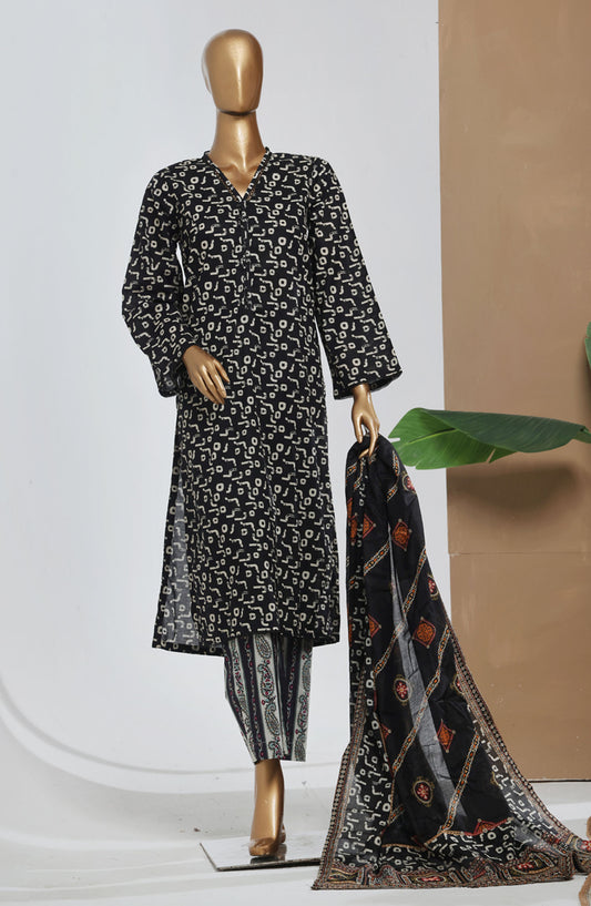 Bin Saeed Printed Lawn Stitched 3 Piece Suit - D-08 - BS25EPLV8 - Black - Summer Collection