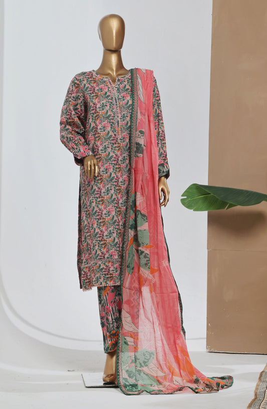 Bin Saeed Printed Lawn Stitched 3 Piece Suit - D-05 - BS25EPLV8 - Pink - Summer Collection