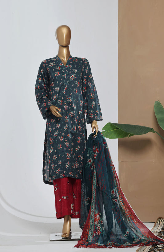 Bin Saeed Printed Lawn Stitched 3 Piece Suit - D-03 - BS25EPLV8 - Blue - Summer Collection