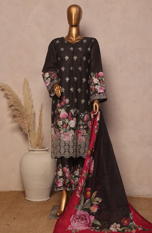 Bin Saeed Embroidered Lawn Stitched 3 Piece Suit - D-17 - BS25REL - Black - Summer Collection