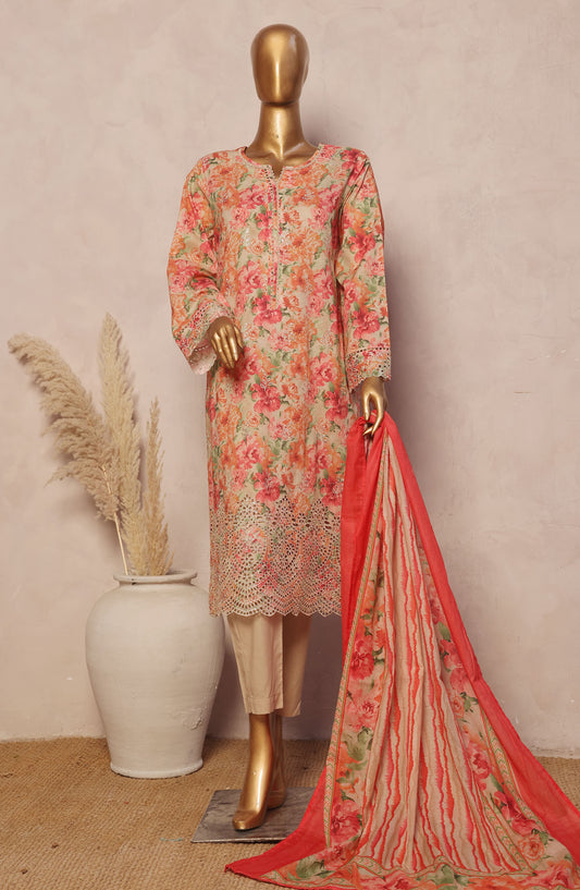Bin Saeed Embroidered Lawn Stitched 3 Piece Suit - D-16 - BS25REL - Pink - Summer Collection