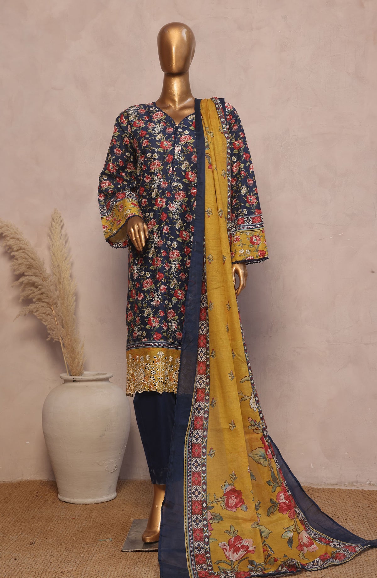 Bin Saeed Embroidered Lawn Stitched 3 Piece Suit - D-15 - BS25REL - Blue - Summer Collection
