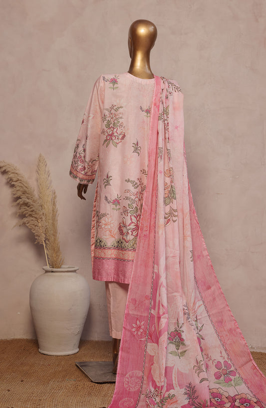 Bin Saeed Embroidered Lawn Stitched 3 Piece Suit - D-14 - BS25REL - Pink - Summer Collection