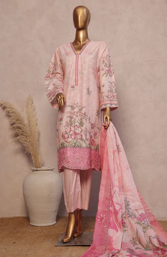 Bin Saeed Embroidered Lawn Stitched 3 Piece Suit - D-14 - BS25REL - Pink - Summer Collection