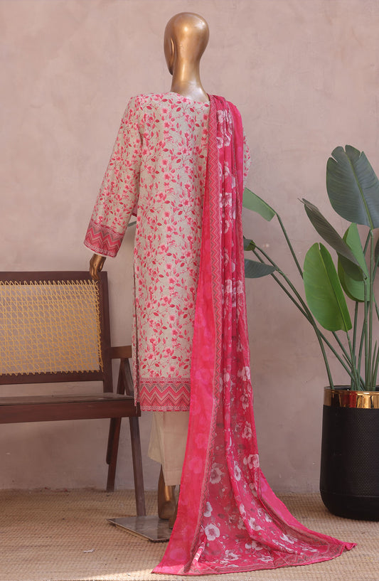 Bin Saeed Embroidered Lawn Stitched 3 Piece Suit - D-07 - BS25REL - Pink - Summer Collection