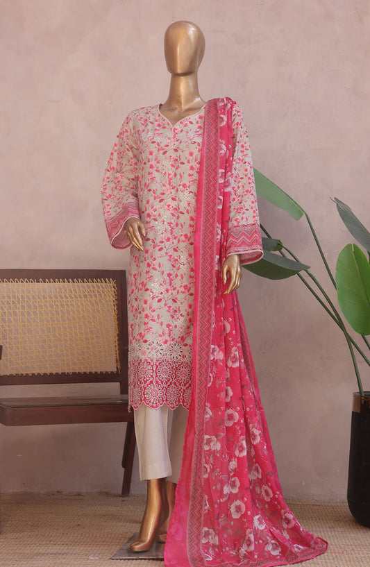 Bin Saeed Embroidered Lawn Stitched 3 Piece Suit - D-07 - BS25REL - Pink - Summer Collection