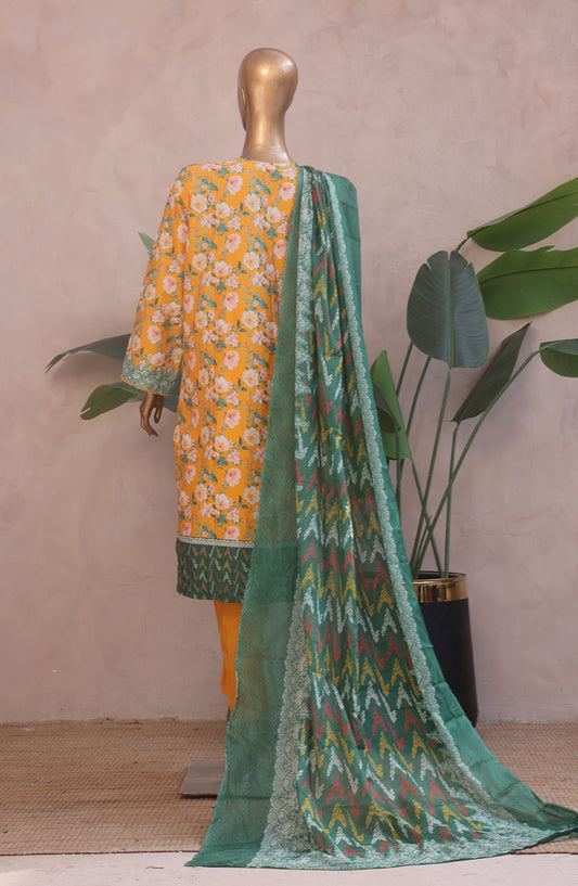 Bin Saeed Embroidered Lawn Stitched 3 Piece Suit - D-06 - BS25REL - Mustard - Summer Collection
